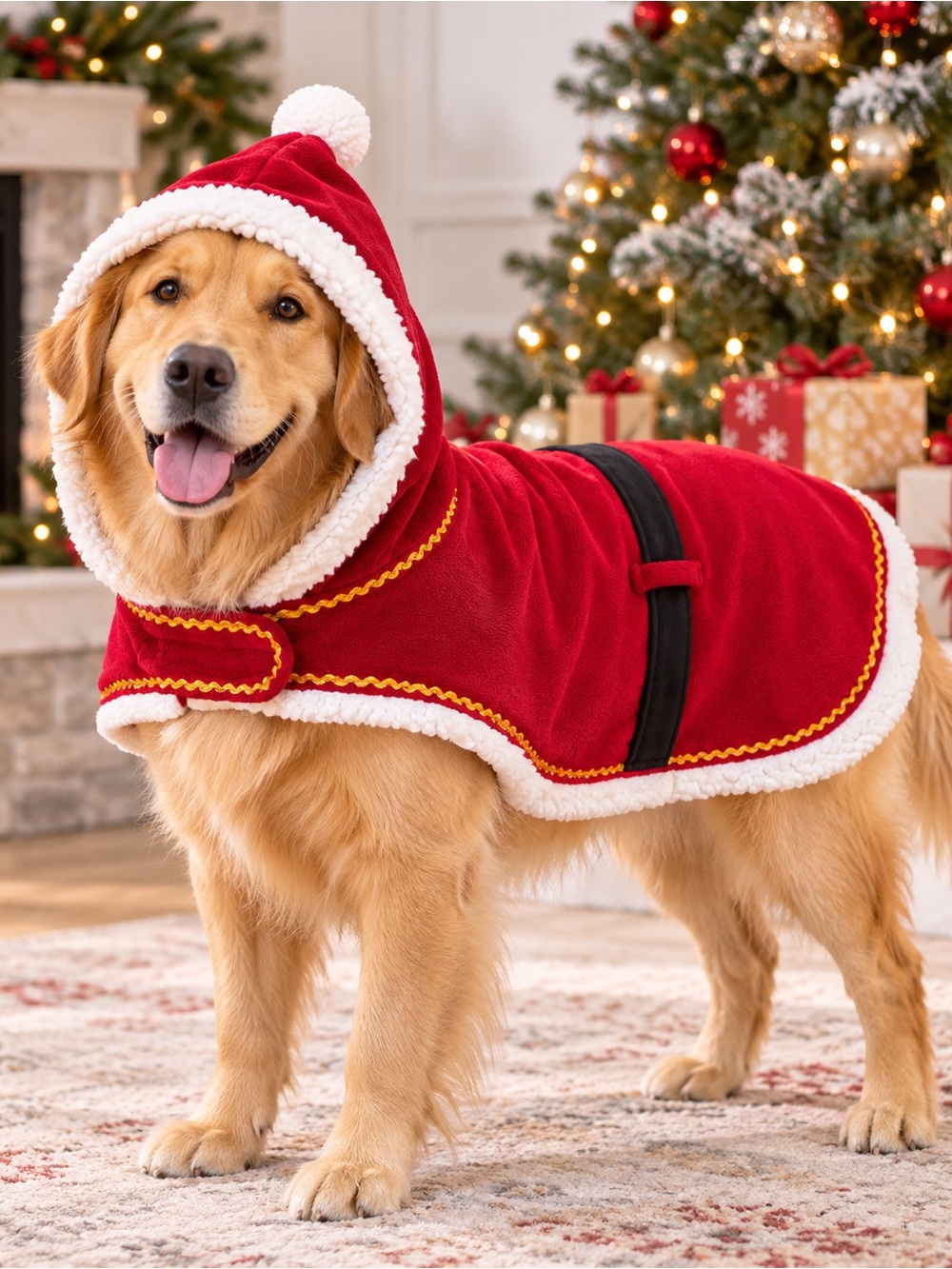 Lazy One Red Holiday Dog Hooded Coat with White Trim size XL